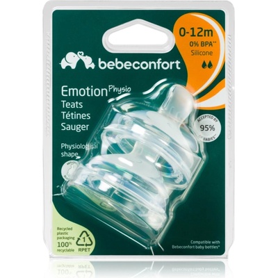 Bebeconfort Emotion Physio Medium Flow биберон за шише 0-12 m 2 бр