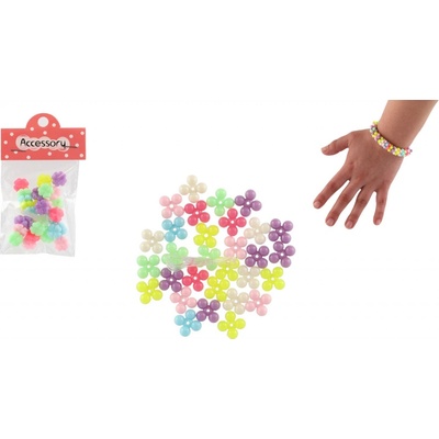 Teddies Korálky plastové kytičky, čtyřlístky se šňůrkou 2 druhy v sáčku 6,5x11x1cm