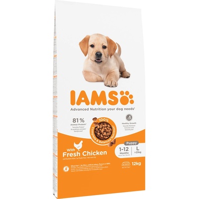Iams 12кг Puppy & Junior Large Dog IAMS for Vitality, суха храна за кучета - с пиле