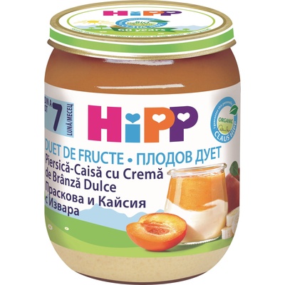 Hipp Био плодово пюре Hipp Fruit Duet - Праскова, кайсия и извара, 160 g (5470)