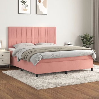 vidaXL Боксспринг легло с матрак, розово, 160x200 см, кадифе (3143156)