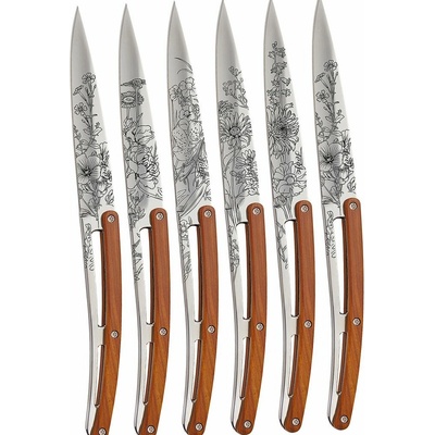 Deejo 6AB104 Tattoo sada 6 příborových nožů lesklý povrch coralwood design Blossom