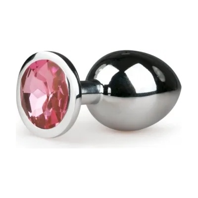 Easy Метален анален разширител-бижу с розов кристал среден