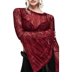KILLSTAR дамска crop top блуза с ръкави тип камбана KILLSTAR - CATHEDRA - винена - KSRA015101