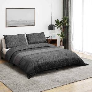 vidaXL Комплект плик за завивка, тъмносив и черен, 260x220 см, памук (136491)