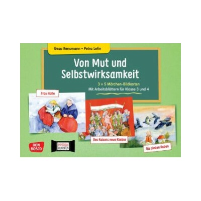 Von Mut und Selbstwirksamkeit - 3 x 5 Märchen-Bildkarten. Mit Arbeitsblättern für Klasse 3 und 4. Kamishibai Bildkartenset (Gesa Rensmann,Petra Lefin,Hans Christian Andersen,Brüder Grimm)(Hra)