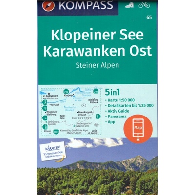 Kompass 65 Klopeiner See, Karawanken Ost, Steiner Alpen 1:50 000 turistická mapa