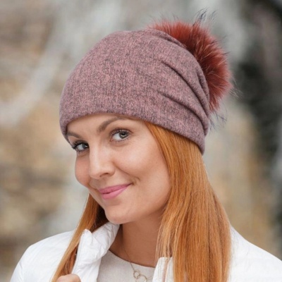 Krumlovanka dámská čepice s bambulí W-0004/780M oranžová melange