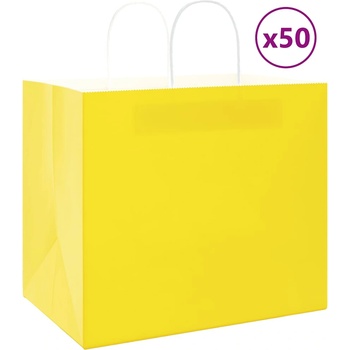vidaXL Хартиени торбички 50 бр с дръжки жълти 32x22x28 см (4101778)