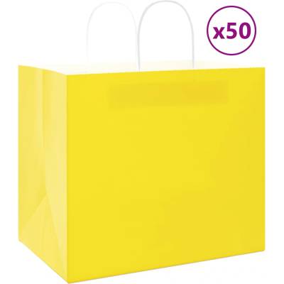 vidaXL Хартиени торбички 50 бр с дръжки жълти 32x22x28 см (4101778)