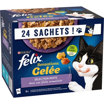 FELIX 48x85г Felix Sensations консервирана храна за котки, смесени вариации в желе