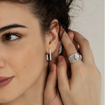 SilveAmo stříbrné se zirkony Geometrické C2F192