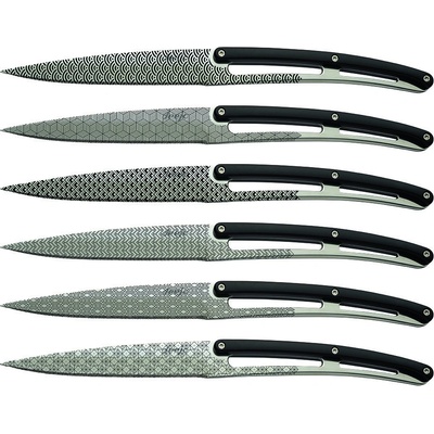 Deejo 2AP013 sada 6 steakových nožů lesklá čepel zubaté ostří rukojeť ABS design Geometry