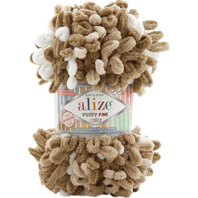 Alize Puffy fine color 8054 bílá a odstíny hnědé