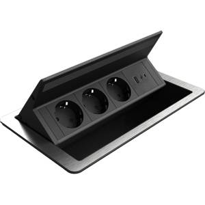 Digitel FLIP UP PUSH 3хК-Т ШУКО+1хUSB A/C 20W, ЧЕРЕН/ИНОКС (9125D)