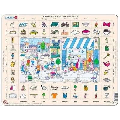 Larsen - Образователен детски пъзел - Научи английски - Какво има на улицата и в кафенето - 70 части (EN2)