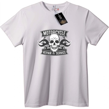 NOONEBRAND Тениска Мотосервиз с Череп - 2XL, White