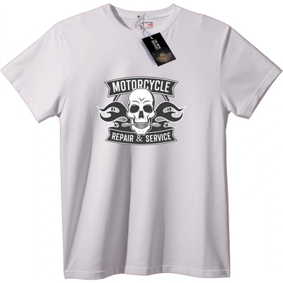 NOONEBRAND Тениска Мотосервиз с Череп - 2XL, White
