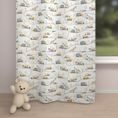Biante Detský bavlnený záves Sandra SA-756 Žlto-zelené autá a bagre na bielom 150x180 cm