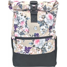 Tapple Černo-hnědošedý dámský rolovací batoh s květinami Bellinda 30 l