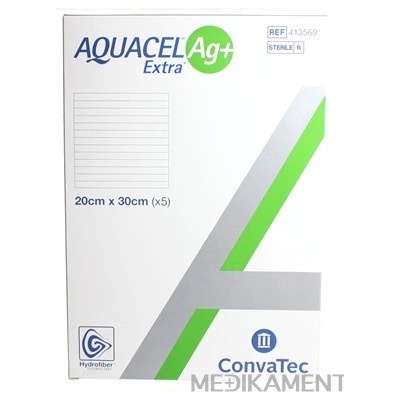 AQUACEL Ag+ Extra krytie na rany so striebrom so zosilneným účinkom 20 x 30 cm 5 ks