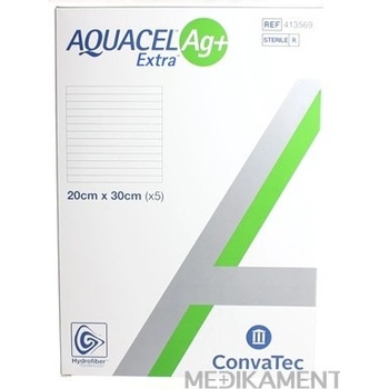 AQUACEL Ag+ Extra krytie na rany so striebrom so zosilneným účinkom 20 x 30 cm 5 ks