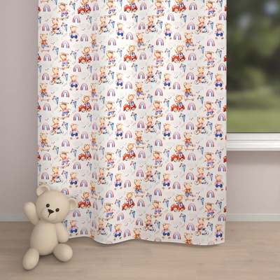 Biante Detský bavlnený záves Sandra SA-521 Modro-červení psíkovia s autami na bielom 150x140 cm