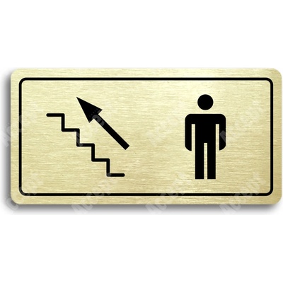 ACCEPT Piktogram WC MUŽI VLEVO NAHORU - zlatá tabulka - černý tisk