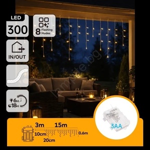 Aigostar - LED външна коледна гирлянда 300xLED, 8 режима, захранване с 3xAA, 18x0, 6 m, IP44, топла бяла (AI2393)