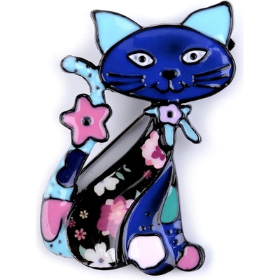 Stoklasa Kovová brož pes, kočka 3 modrá kočka