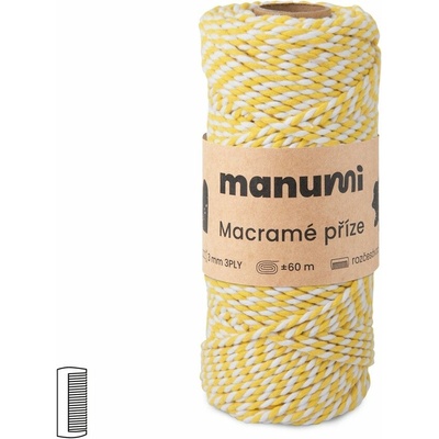 Manumi Macramé priadza stáčaná 2PLY 3mm žlto-biela - 1 ks