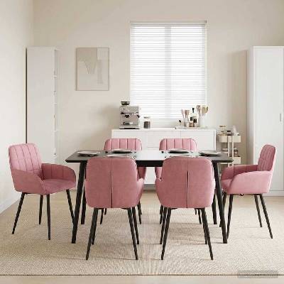 vidaXL Обедени столове 6 pcs Кадифе Розово 56, 5 x 50 x 86 см (3428178)