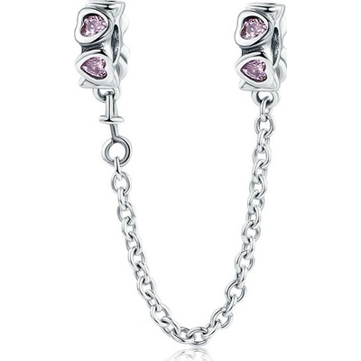 P&J Jewellery Stříbrný Bezpečnostní řetízek Růžové srdíčka SSB4