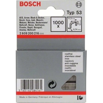 Nerezové sponky do sponkovaček Bosch PTK 3,6 LI, PTK 14 E Duotac, HT 14 a HMT 57 - 10x0.74x11.4mm, 1000ks, typ 53 (2609200216)