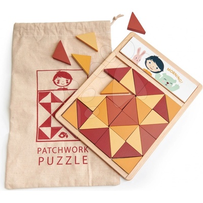 Tender Leaf Toys Drevená mozaika Patchwork Quilt Puzzle hnedé trojuholníky 32 ks