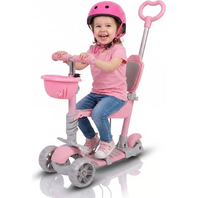 Pepita Ace 5в1 Многофункционален детски скутер със седалка и дръжка за бутане - розово (MS-KK702-3)