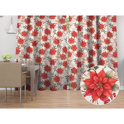 Biante záves Leona LN-180 Vianočné ruže a cezmíny na bielom 130x180 cm