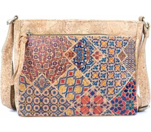 Korková kabelka cez rameno Patchwork