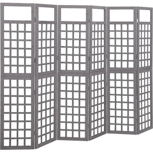 vidaXL Параван за стая, 6 панела, масивна ела, сив, 242, 5x180 см (316489)