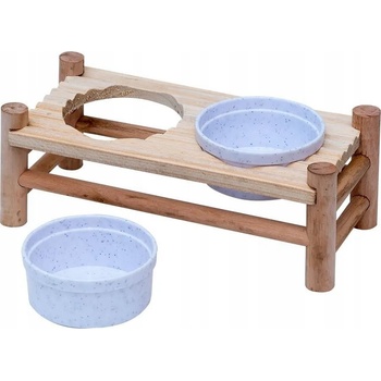 Trixie stojan s miskami pro hlodavce a králíky dřevo/plast 24 x 10 x 8,5 cm / 2 x 150 ml