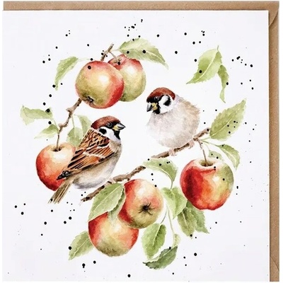 Přání Wrendale Designs "The Apple Tree", 15x15 cm - Ptáčci