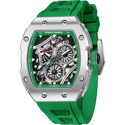 Pagani Мъжки часовник Pagani Design Tussah, Механичен, Неръждаема стомана, Зелен (PD-YS012-GREEN)