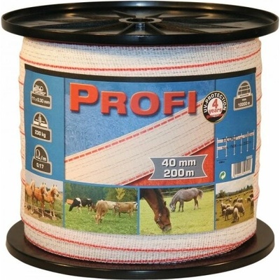Ohradníková páska KERBL 59502 PROFI 40mm, 200m, 11 x 0,30 TriC, bílá/červená