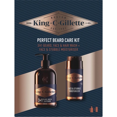 Gillette King C. Face & stubble Moisturizer hydratačný krém na tvár a fúzy pre mužov 100 ml + Gillette King C. Beard & Face Wash šampón na bradu 350 ml
