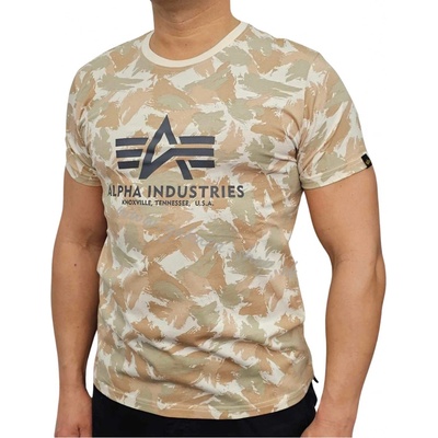 Alpha Industries Basic T Small logo Camo tričko pánske sand camo pieskový maskáč