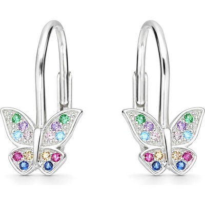 Argento Strieborné náušnice motýľ, farebné okrúhle zirkóny 67304
