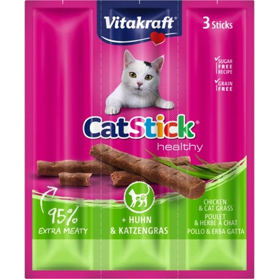 Vitakraft Cat Stick Kabanosy s kuracím mäsom a trávou pre mačky 3 x 18 g