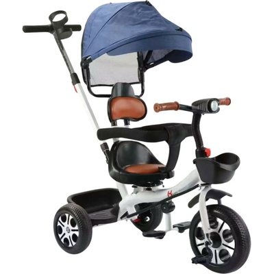 MK H Trike Harmony s otočným sedadlom o 360° s rodičovskou rukoväťou v modro bielej farbe darček
