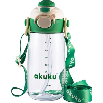 Akuku Detská fľaša so slamkou 480 ml zelená