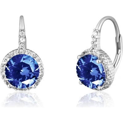 JVD Dámské stříbrné klasické náušnice se zirkony a modrými safíry SVLE0620SH2M300